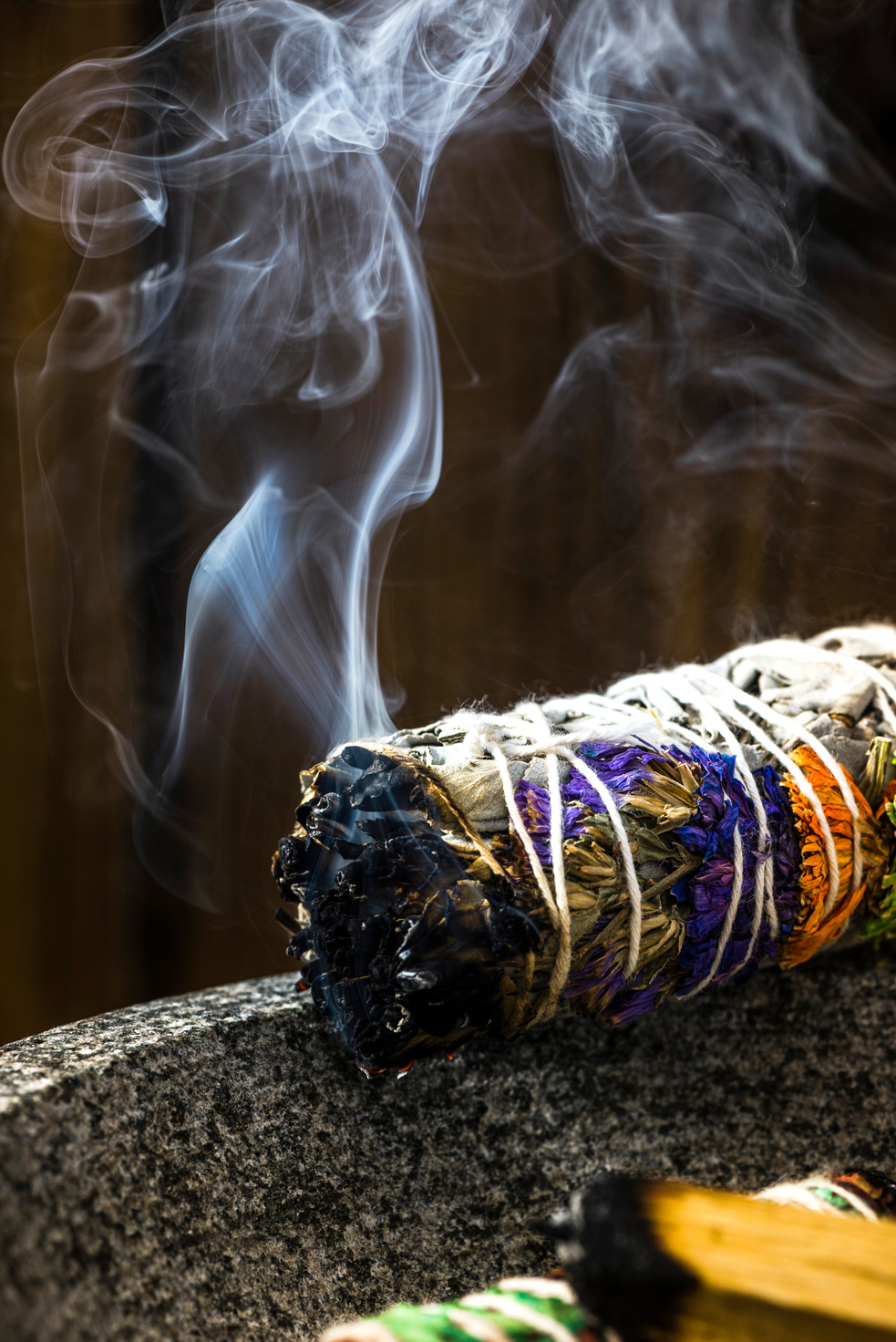 Smudge Ritual Burning Sage Stick. Spiritual Meditation and Yoga